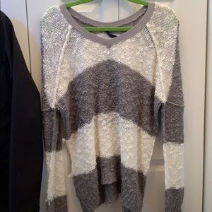 grey and white striped sweater